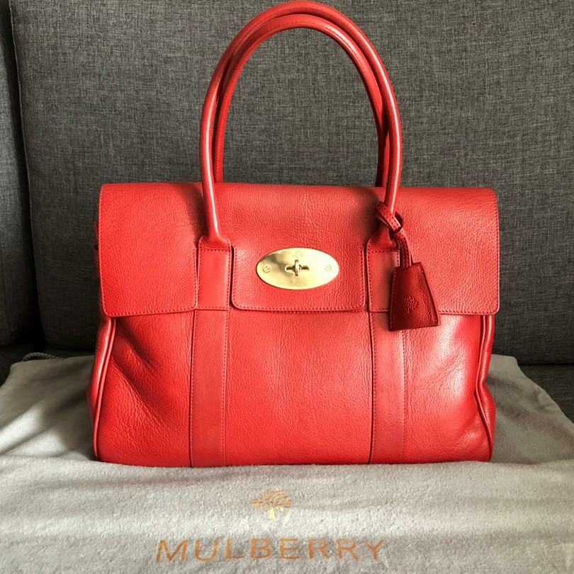 AUTHENTIC Mulberry Bayswater Classic Grain Shoulder Bag Red Comes