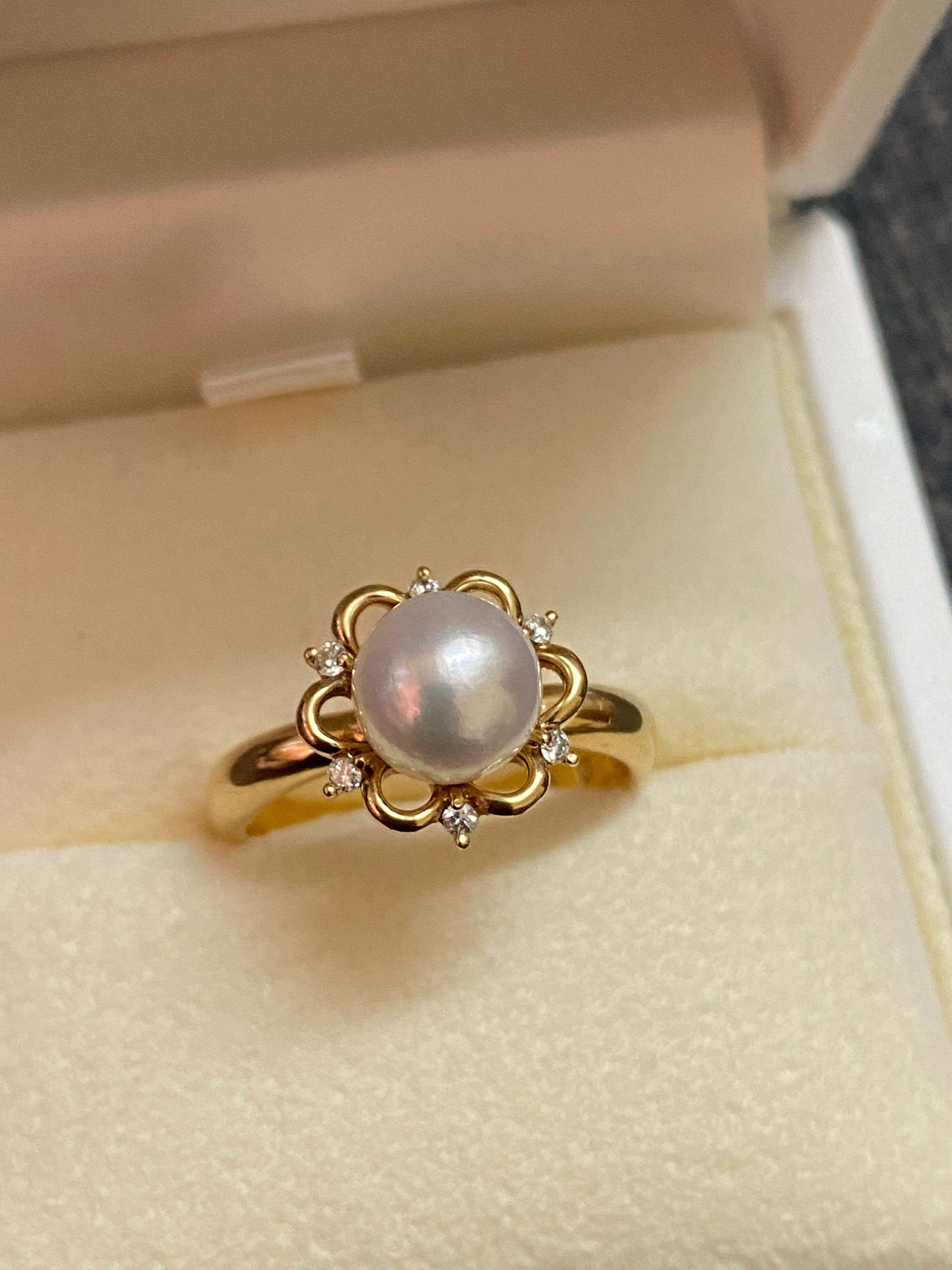 Japan jewelry brand Vendome Aoyama K18/18K/750 Akoya pearl ring