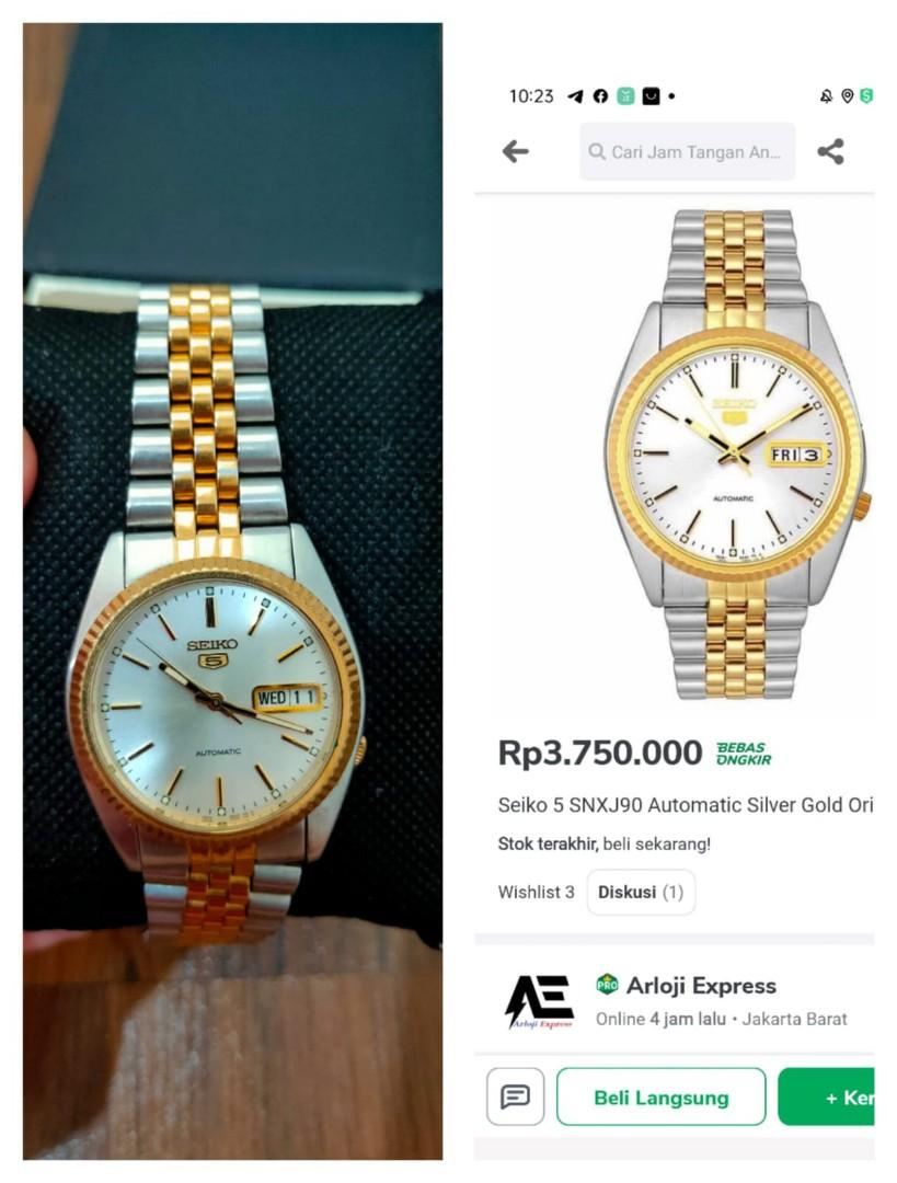 Seiko 5 SNXJ90K1 Classic Silver Gold White Dial Automatic Mulus Original