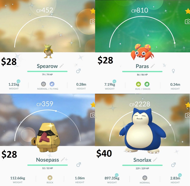 Shiny Spearow Paras Nosepass Snorlax Pokemon Go Video Gaming Video Games Others On Carousell