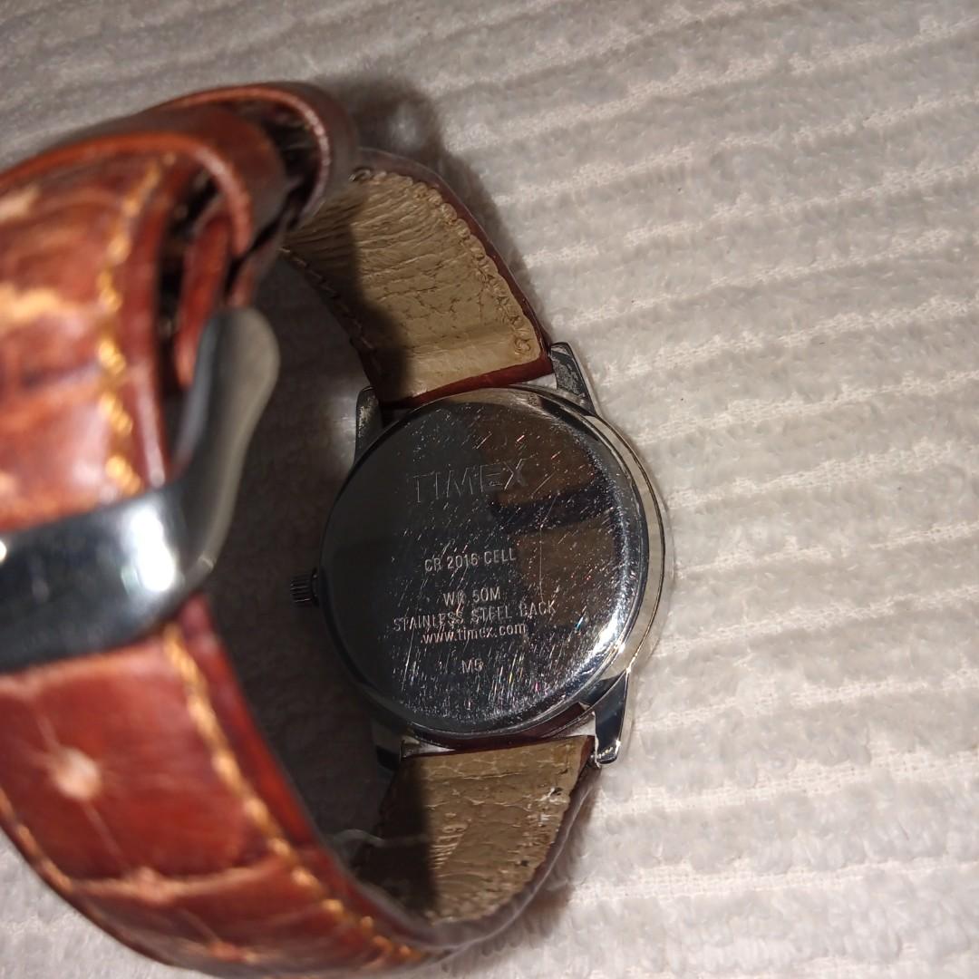 TIMEX Indiglo WR 50M Brown Leather Band CR 2016 Cell Date Indicator Men ...