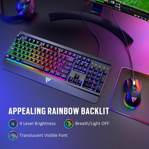 Victsing PC279A Wired Gaming Keyboard and Mouse Rainbow Backlit 1548