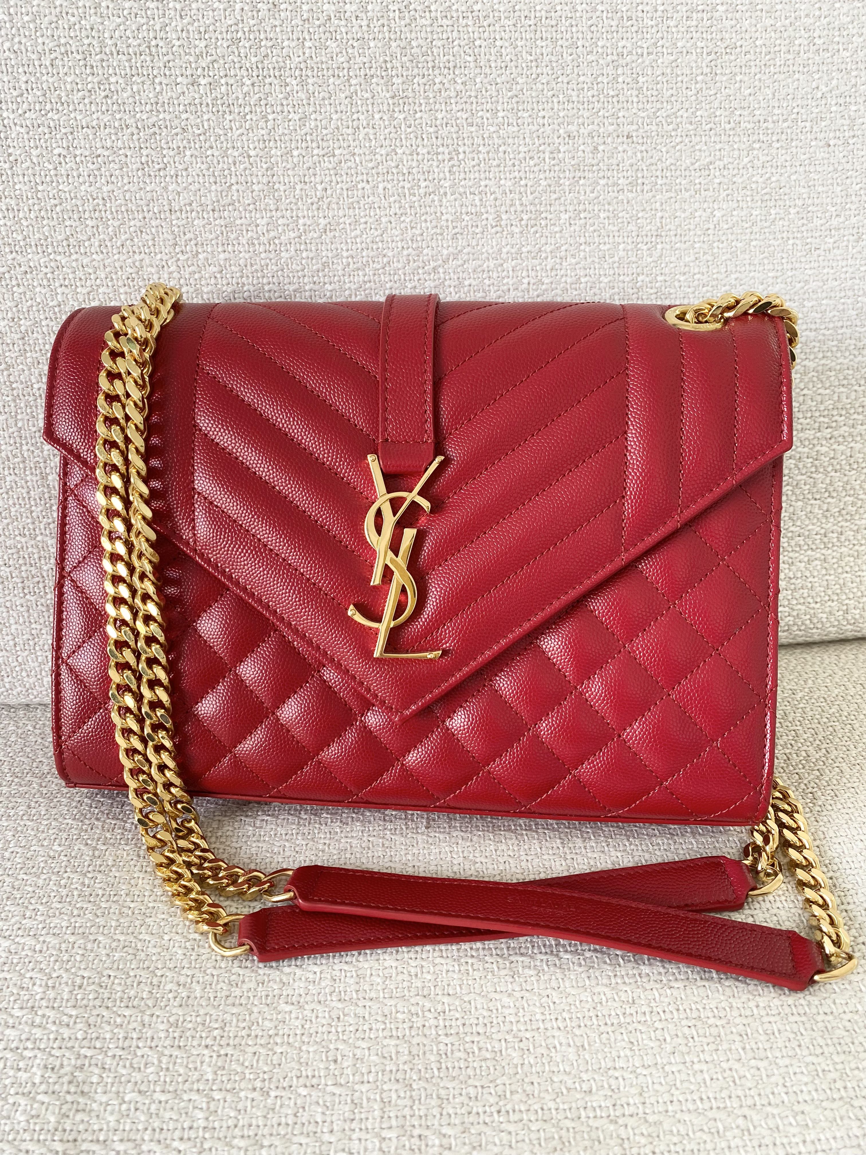 YSL Saint Laurent Red Medium Envelope Sling Bag 100% AUTHENTIC+BRAND NEW!  #600185, Luxury, Bags & Wallets on Carousell