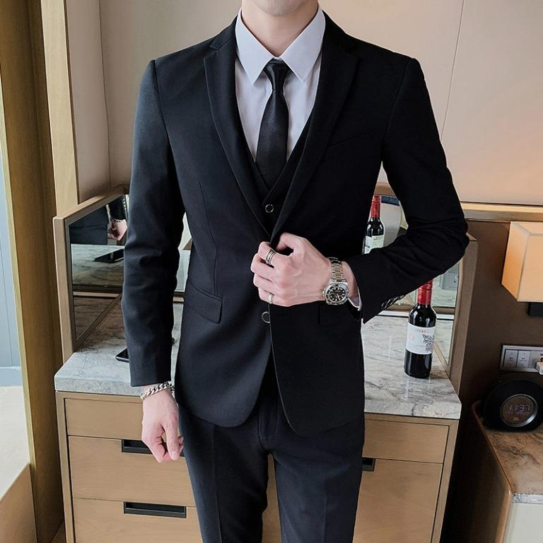 2 Piece Set】 Business Office Formal Wear Tailor Custom Made Slim Fit Men  Blazer Coat Suits/Wedding Suit (Black), Men's Fashion, Tops & Sets, Formal  Shirts on Carousell