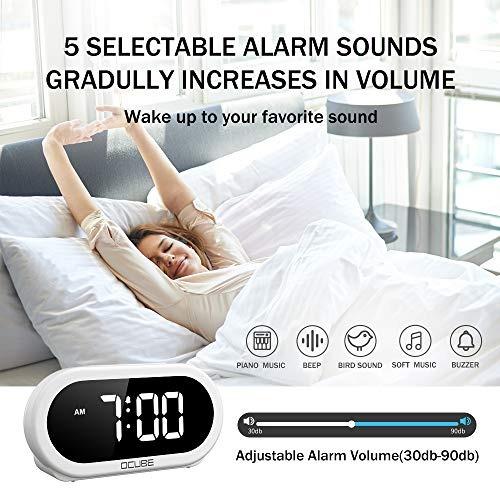 Buy DreamSky Compact Digital Alarm Clock with USB Port for Charging,  Adjustable Brightness Dimmer, White Bold Digit Display, 12/24Hr, Snooze,  Adjustable Alarm Volume, Small Desk Bedroom Bedside Clocks. Online at Low  Prices