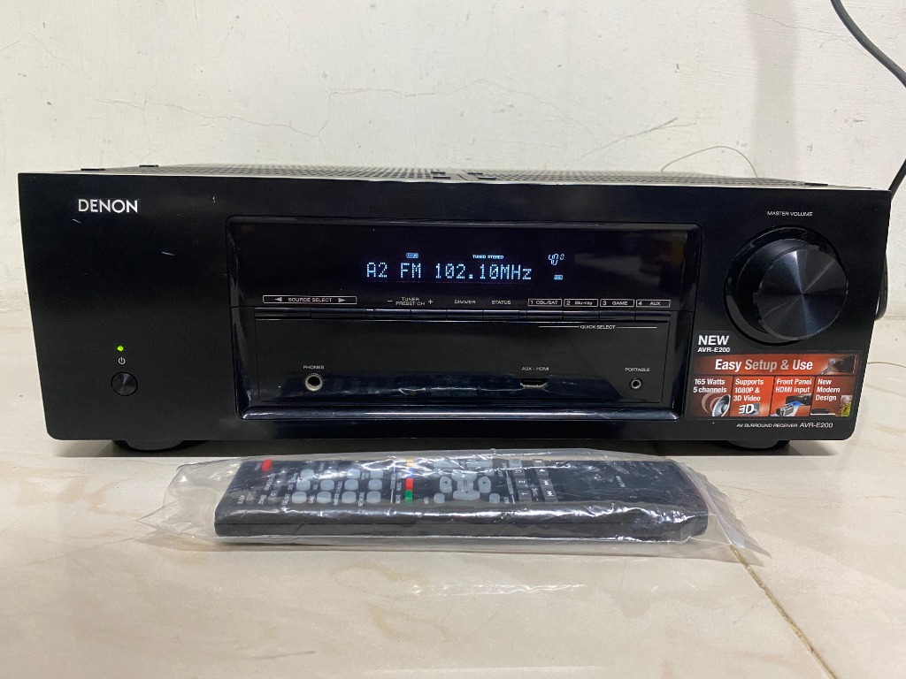 日本 DENON AVR E200 收音劇院 5.1 環繞擴大機 HDMI 3D 藍光 有全新代用遙控器, 耳機及錄音音訊設備