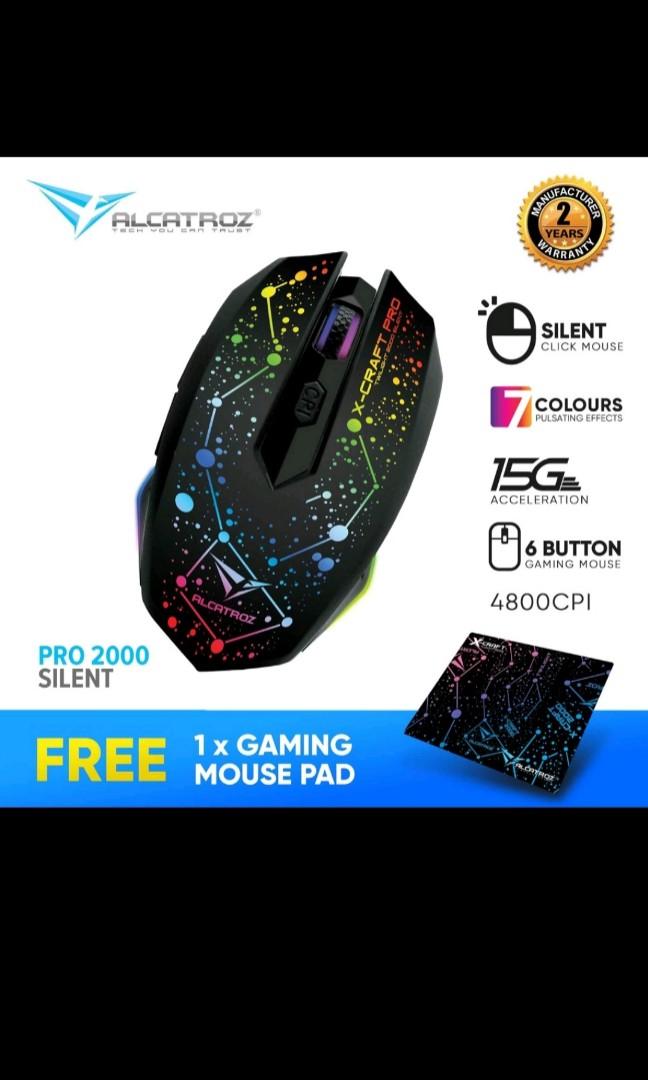 Alcatroz XCraft Pro Tron 5000 Silent Gaming Mouse, Computers & Tech, Parts & Accessories, Mouse