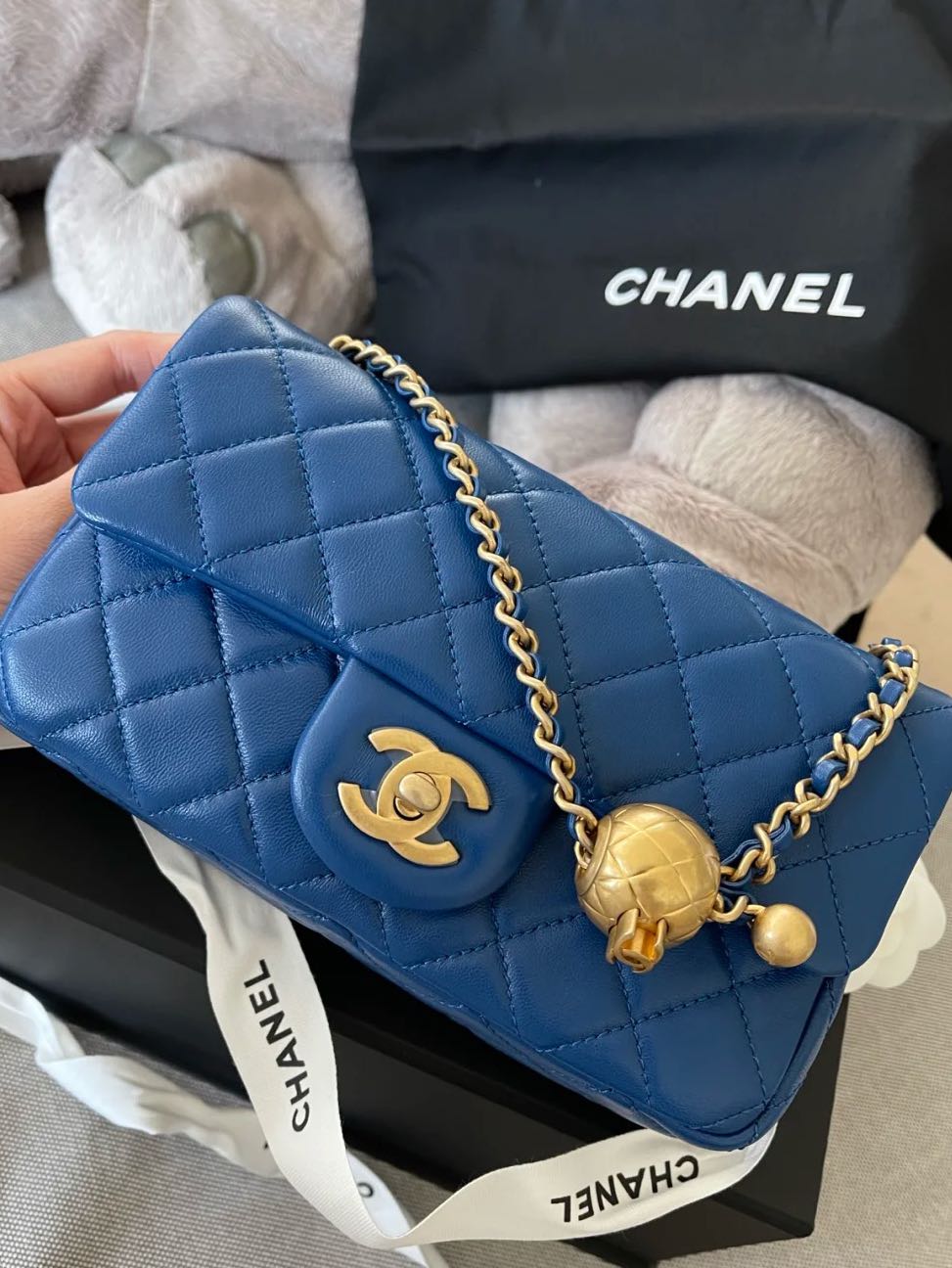 BNIB Chanel 23S Bluish Grey Pearl Crush Mini Flap Bag Camellia, Luxury, Bags  & Wallets on Carousell