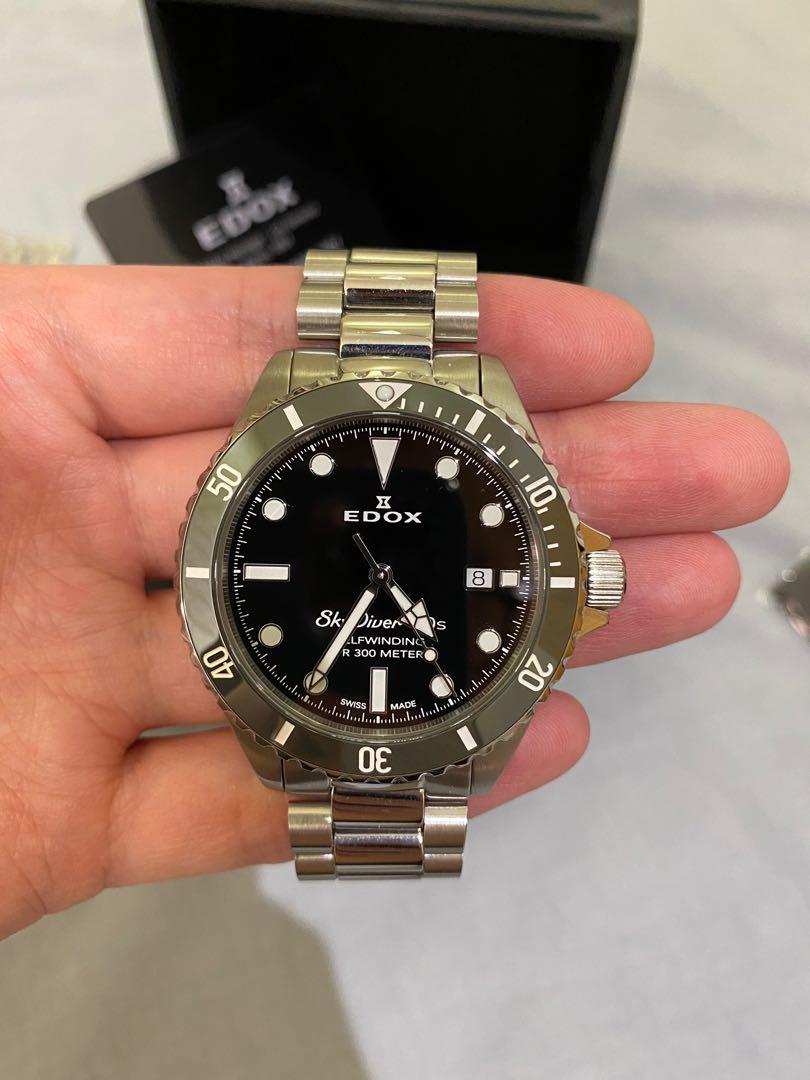 EDOX Sky Diver 70s Date Swiss Watch 80115 3VM NN 綠色陶瓷圈潛水錶, 名牌, 手錶 ...