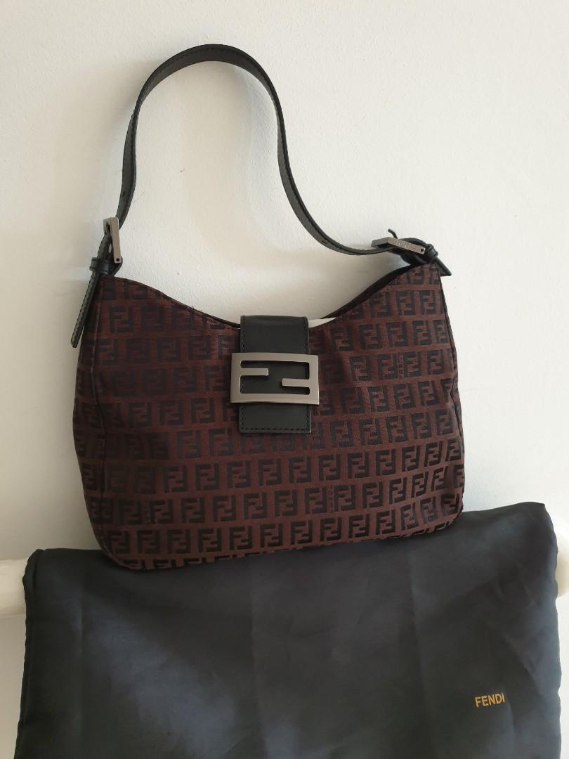 Fendi FF Zucca Monogram Baguette Shoulder Bag (Category: Luxury Bags & Wallets) located in Davao. Submitted by declutter14 (Listing ID 1106648017, Image 1). Description: Vintage Rare Authentic Fendi Ff brown bag with dustbag Condition 9/10 Free Shipping SG TO PH 35,500 Bawal barat dito,.