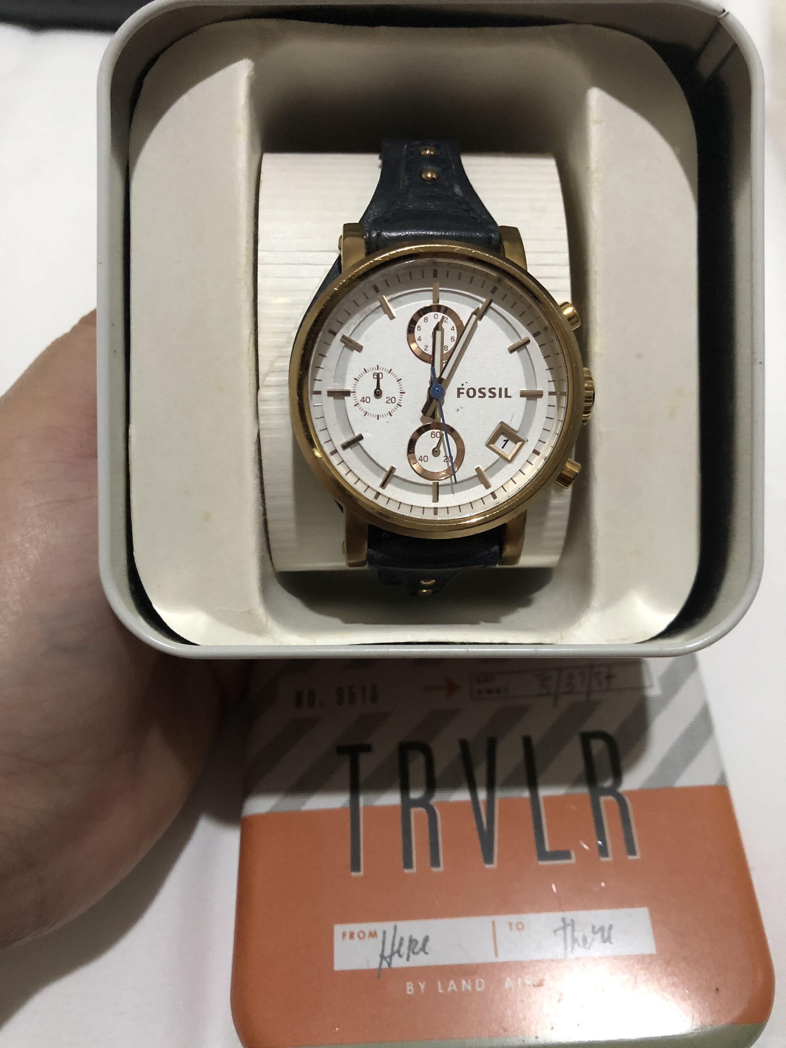 Fossil boyfriend watch navy Fesyen Wanita Jam Tangan di Carousell