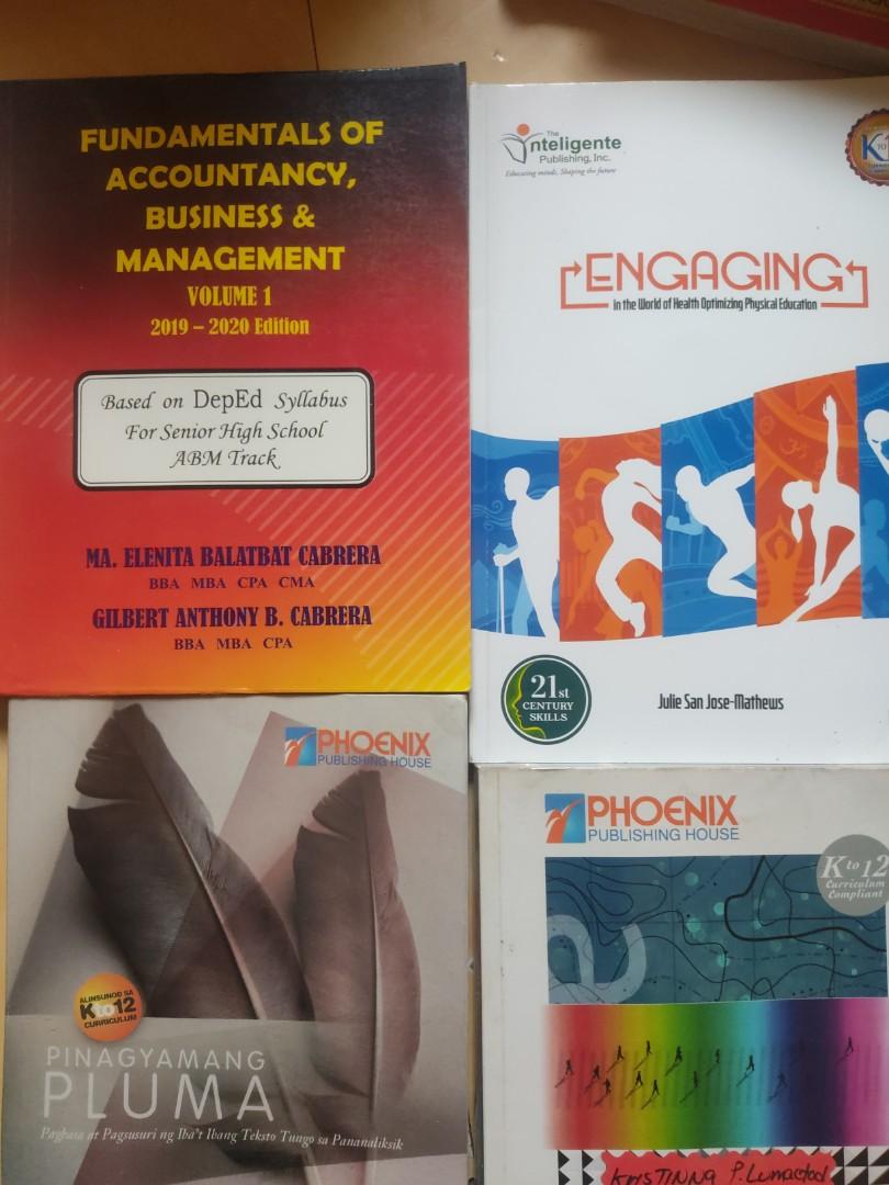 SHS BOOKS (Category: Textbooks) located in Caloocan City. Submitted by cutiekikker (Listing ID 1106694373, Image 2). Description: GRADE 11 ABM SHS BOOKS (All books are well used and some have writings; prices of each vary) (there are books that are like new too :))) —[SOLD] Academic Reading & Writing (C&E Publishing; Jessie S. Barrot) = 150 pesos —Organization and Management (C&E Publishing; Cynthia A. Zarate) = 125 pesos —Oral Communication in C
