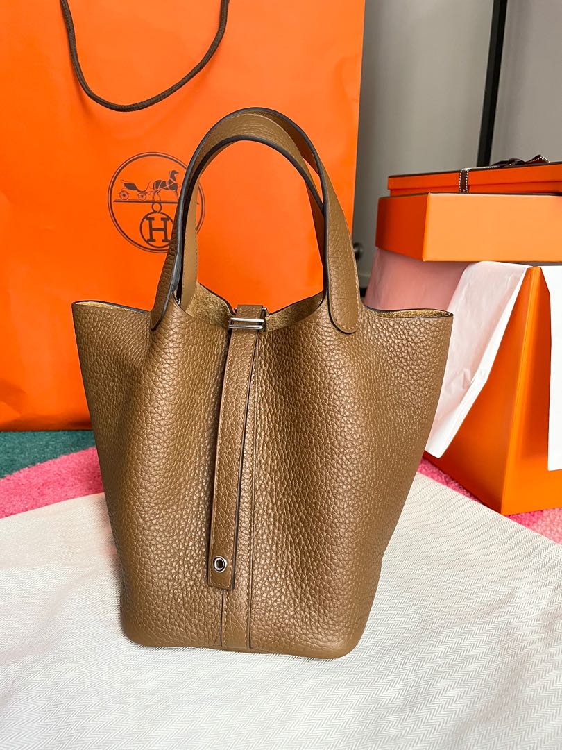 Hermes Picotin Lock Eclat bag PM Sesame/Lime Clemence leather
