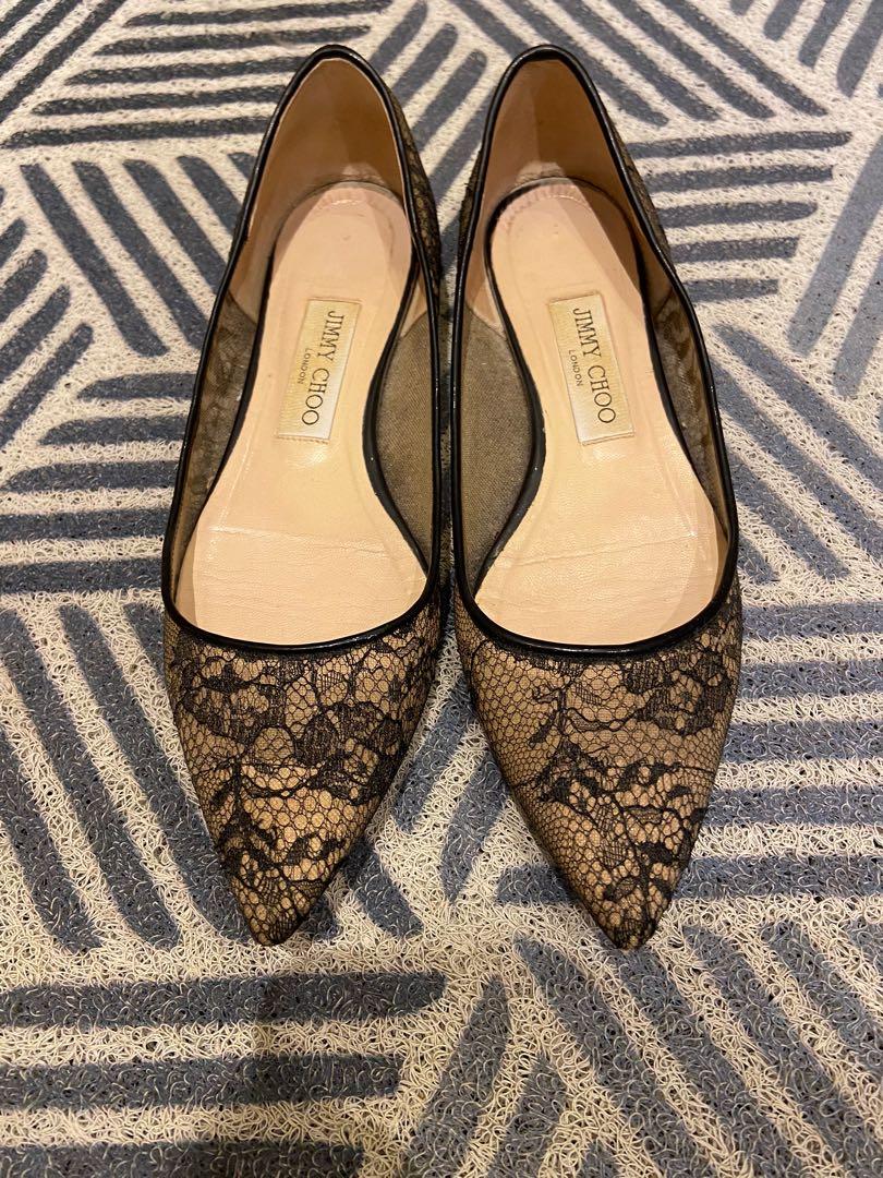 Jimmy Choo Alina Lac Flats lace, 女裝, 鞋, 高跟鞋- Carousell