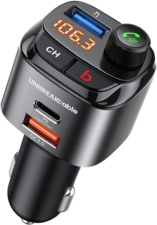 K2236] UNBREAKcable Bluetooth FM Transmitter for Car, Wireless Bluetooth  5.0 FM Radio Adapter, Car Charger with USB Ports (PD3.0  QC3.0 Charging  Port), BASS Music Player FM Transmitter, Hands-Free Calling, Mobile