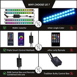 Homeyard Car Led Interior Lights Led Light for Car APP Remote Music Sync with Car Charger Controller Box Two-Line Design RGB 5050 Multi Colors DC 12V 20cm 4pcs DIY Car Accessories