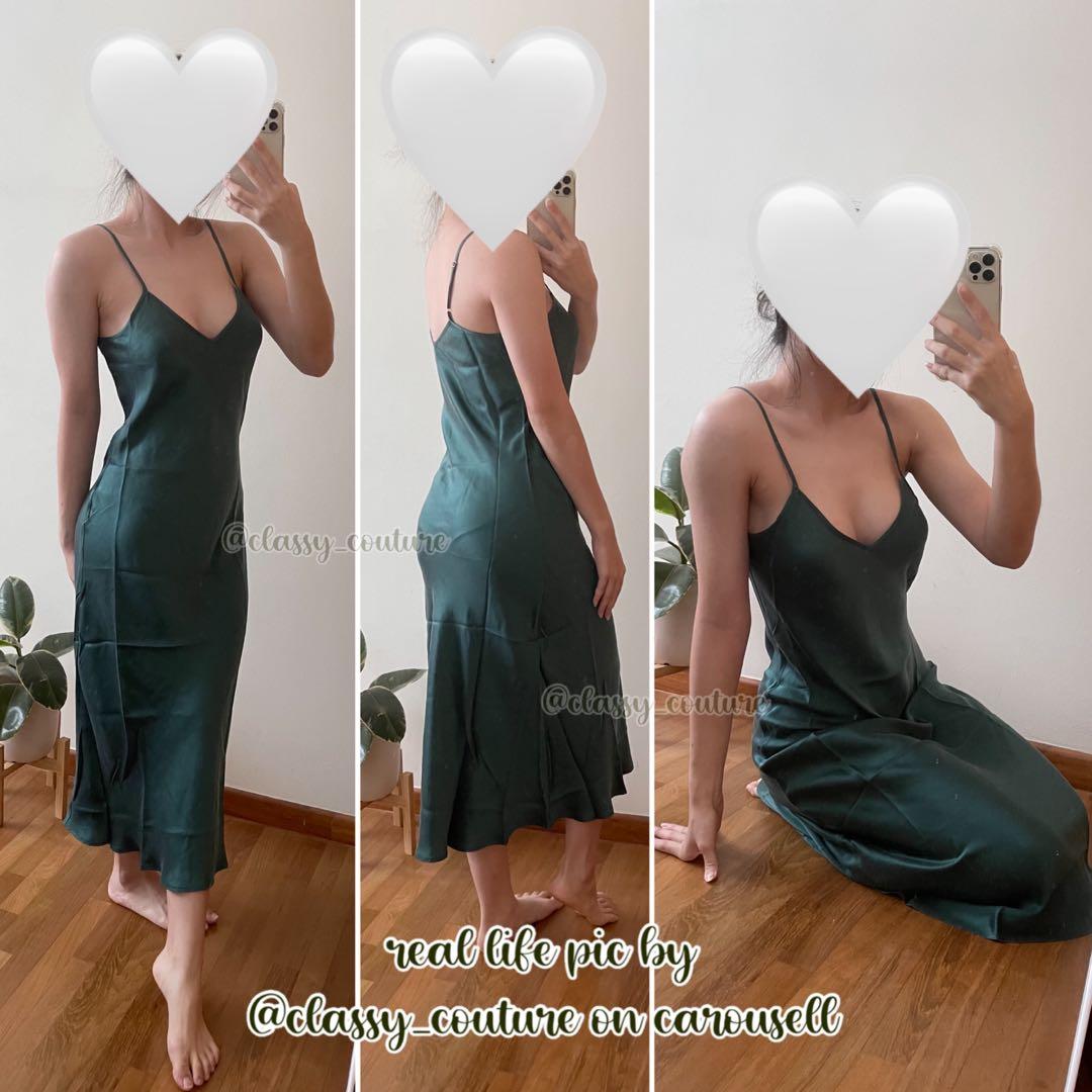 Silk Laundry Hunter Green Bias Cut Skirt Emerald 90s Slip Dress