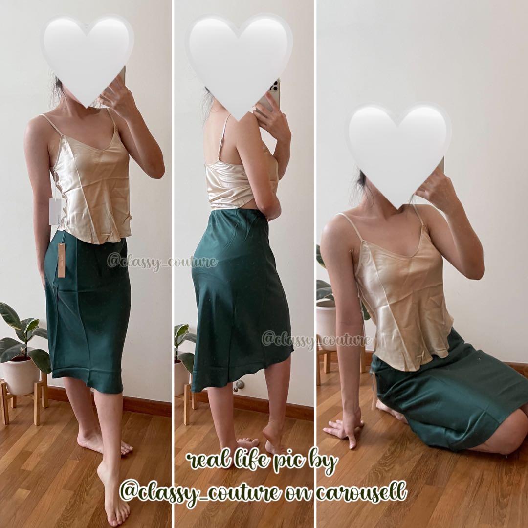 Silk Laundry Hunter Green Bias Cut Skirt Emerald 90s Slip Dress