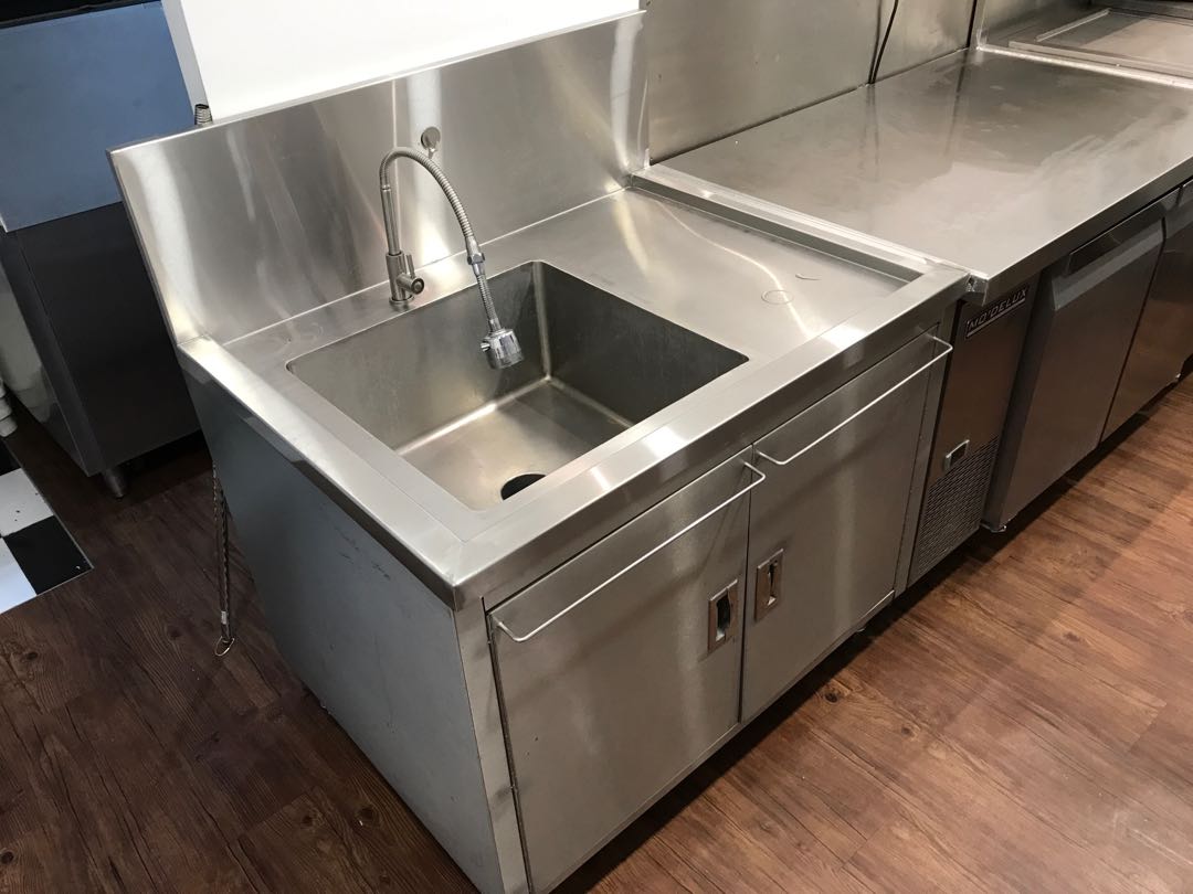 Stainless steel shop sink and cabinet
