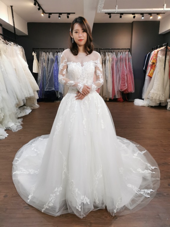 Stunning Korean Gown Long Sleeve A Line Wedding Gown Ball Gown