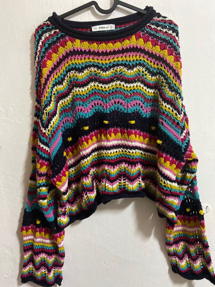 Zara rainbow knit crochet top