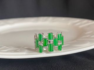 Jadeite Ring 'Perfect Ten' Features Ten Pieces of Sunny Green Jadeite Cubes Set in 14K Real Diamond Wide Band Ring, Back Design Matches the Front Style 🤩🤩🤩 ✨✨ Interested? Please Inquire64223364717825110