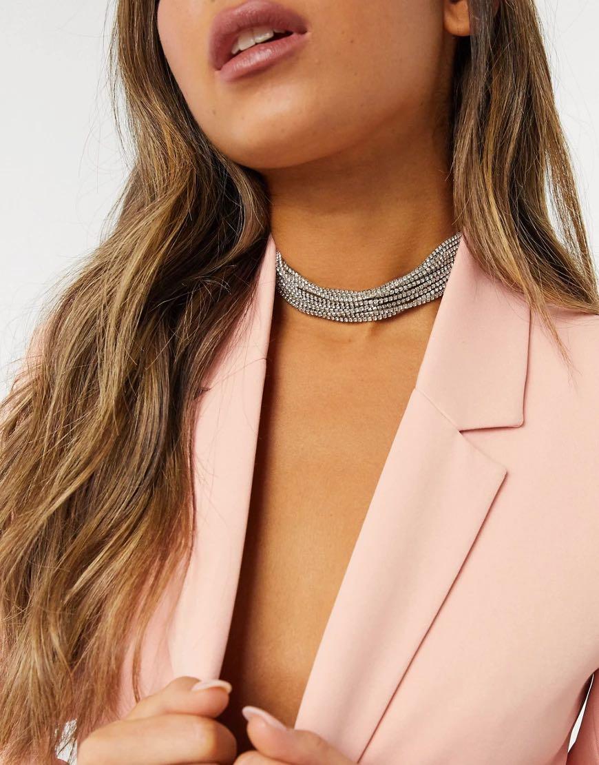 ALDO CHOKER NECKLACE ROSE GOLD clelonna rhinestone layered