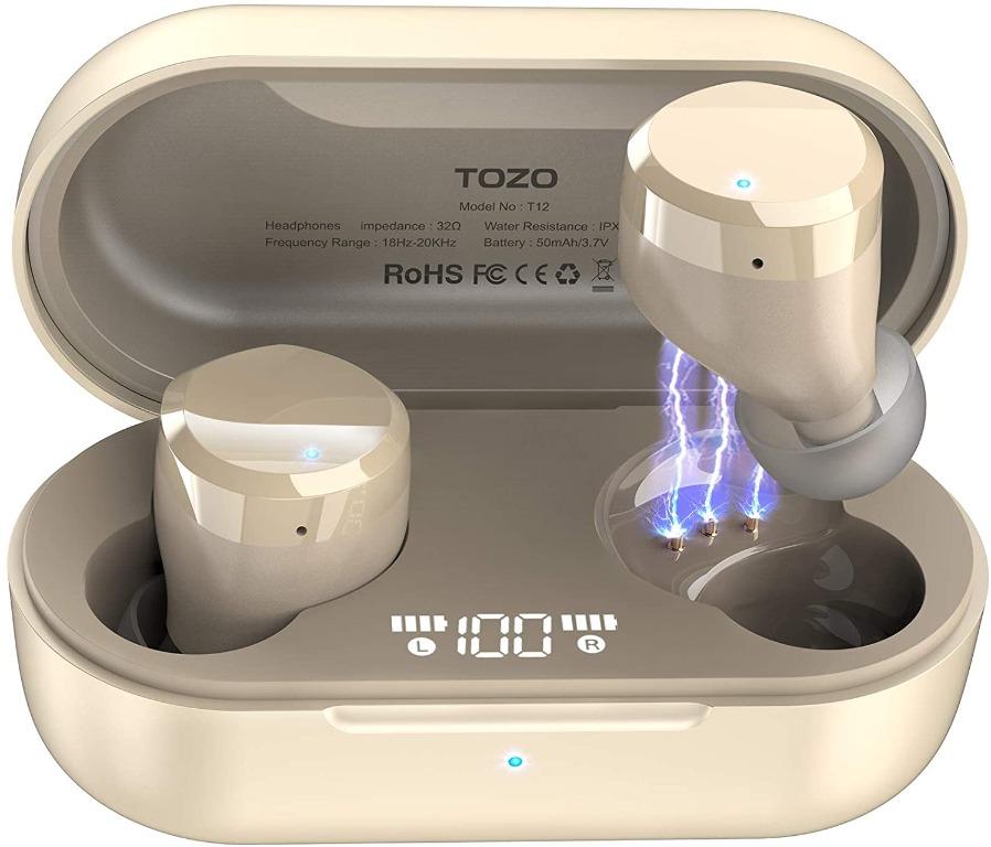  TOZO T12 Wireless Earbuds Bluetooth Headphones Premium Fidelity  Sound Quality Wireless Charging Case Digital LED Intelligence Display IPX8  Waterproof Earphones Built-in Mic Headset for Sport Blue : Electronics