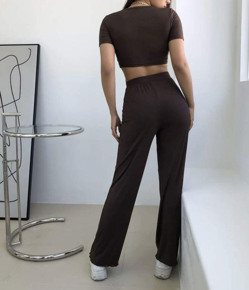 Brown matching set crop top and pants
