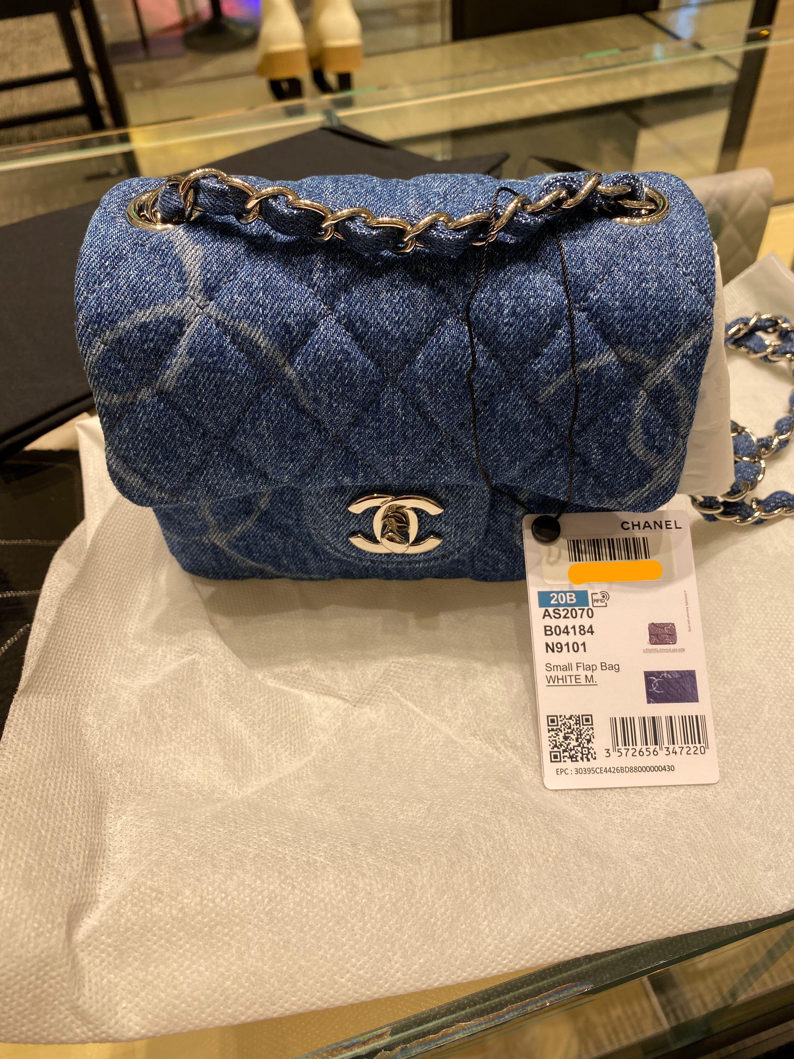 Chanel 20B square mini flap bag denim shw, Women's Fashion, Bags