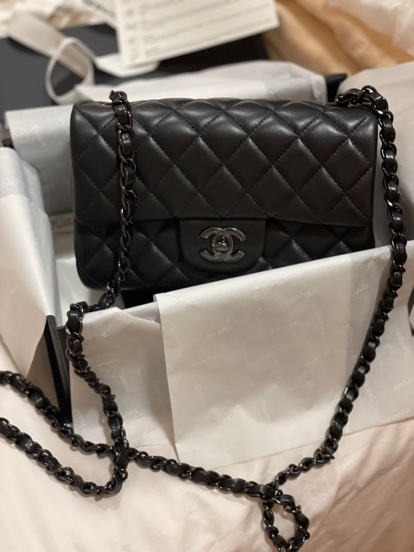 *RARE* Chanel 21b So Black mini rectangular, Women's Fashion, Bags ...