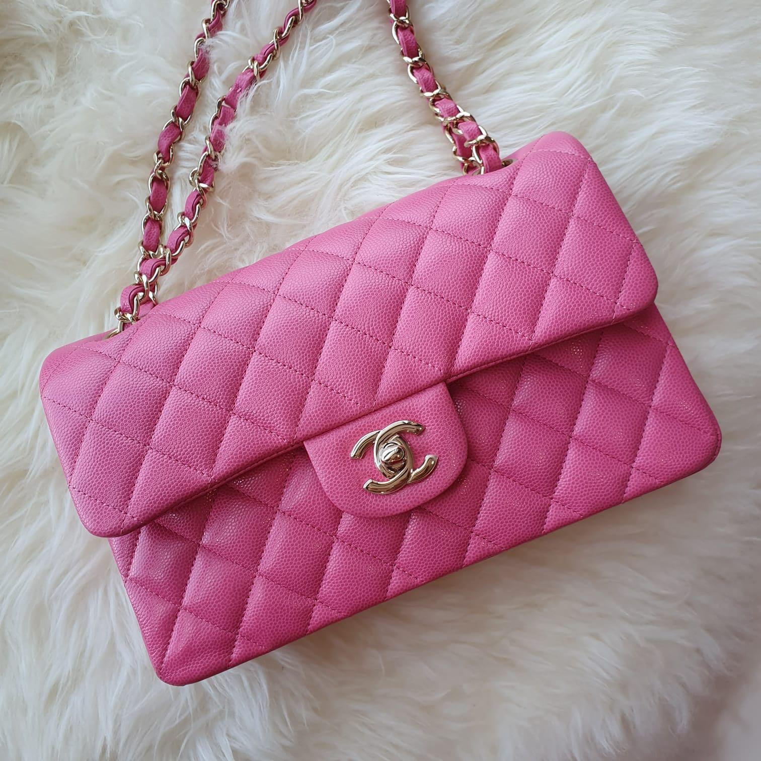 Chanel Classic flap in bubble gum pink lghw ( small)