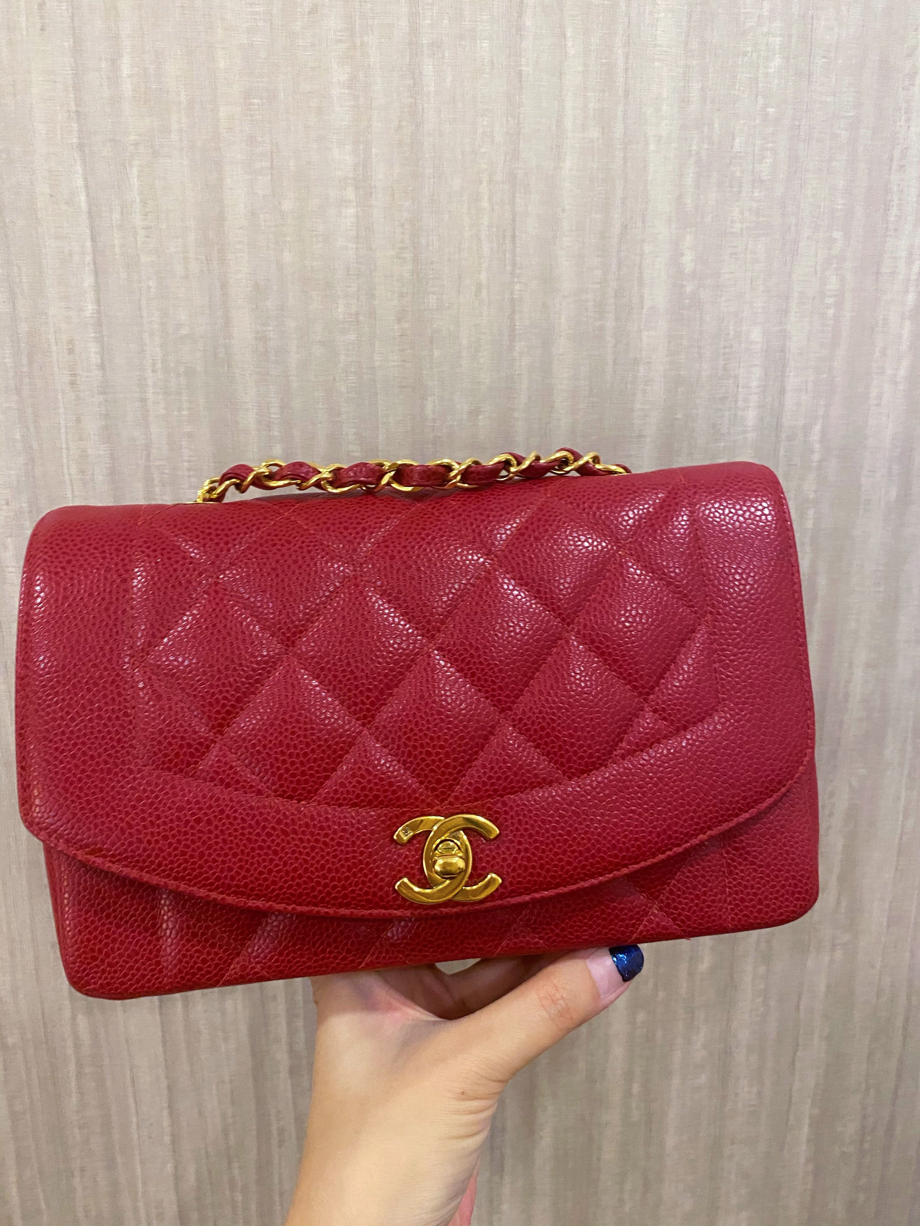 Chanel Vintage Red Caviar Small Diana Flap Bag 24K GHW