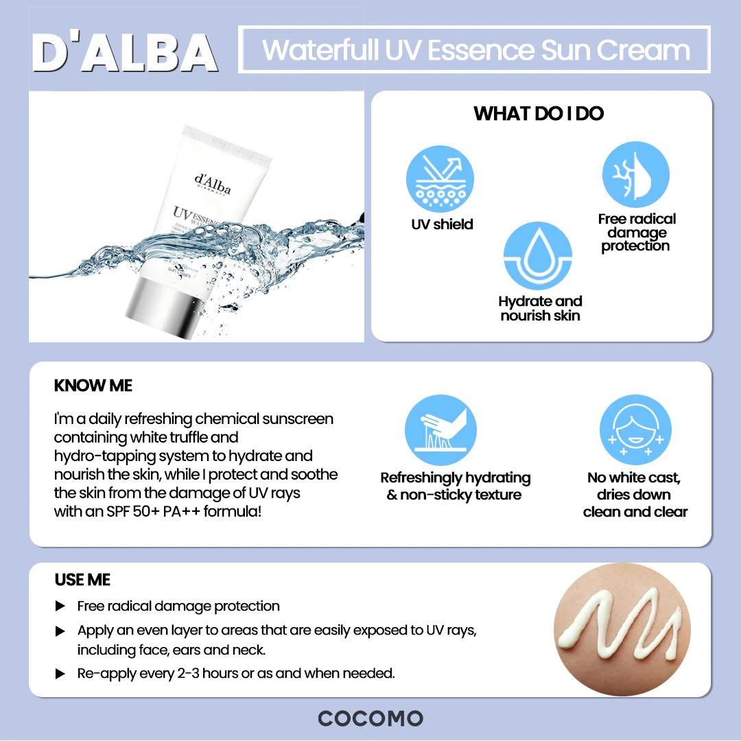 dalba waterfull essence sun cream spf 50+ pa++++ 50ml, Beauty ...