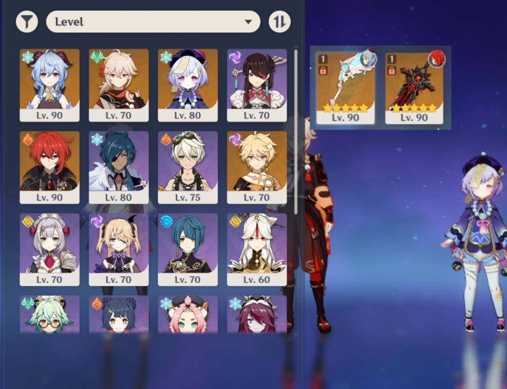 Diluc + Wolf Gravestone, Ganyu + Skyward Harp, Kazuha, Qiqi Genshin