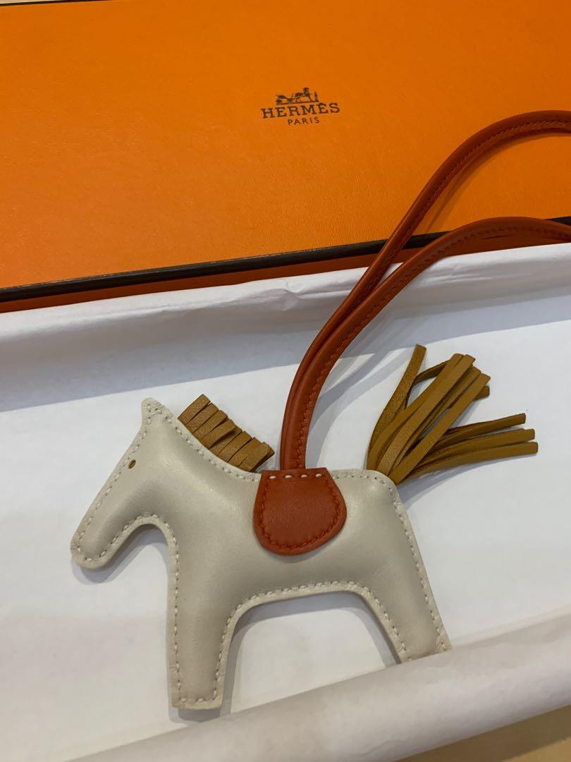 Hermes Rodeo MM Bag Charm Craie / Sesame / Cornaline New w/ Box at