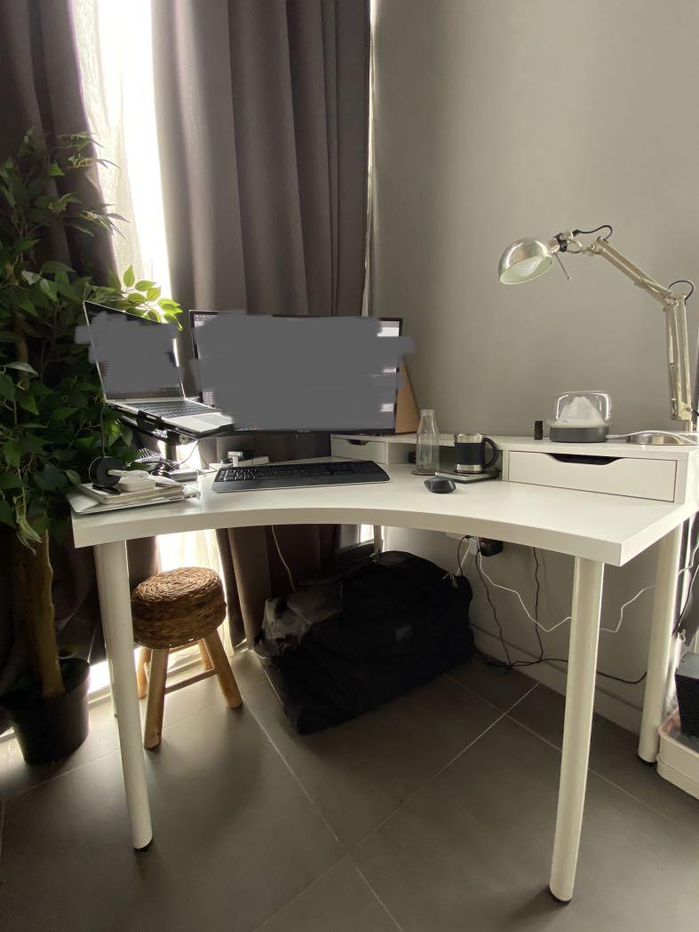 IKEA corner study table with drawer unit, Furniture & Home Living