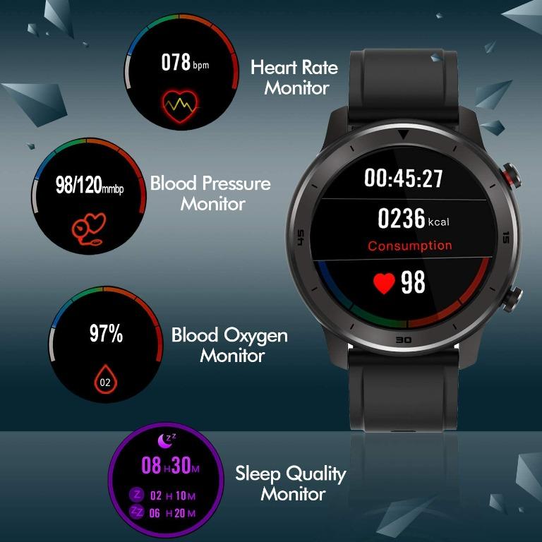 K2232 Smart Watch Popglory Smartwatch HR Touchscreen 1.3 Fitness Tracker with Blood Pressure Monitor IP68 Waterproof Fitness Watch 30 Days Battery Life Compatible with Android Phones and iPhone Mobile...