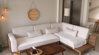 Mahogany sectional l-shaped sofa,mahogany center table