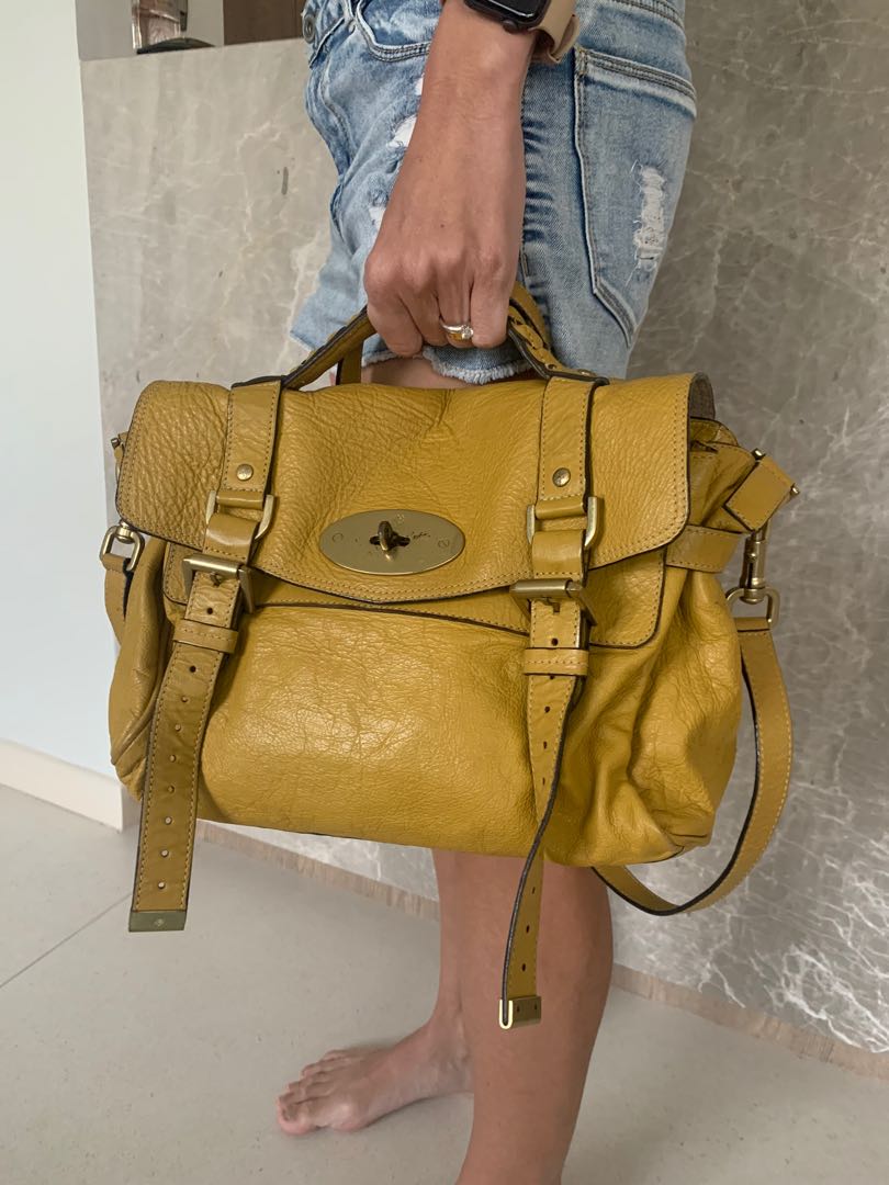 Mulberry Alexa yellow mustard leather bag Women s Fashion Bags