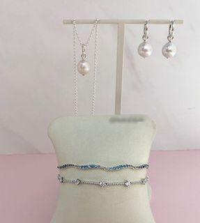 Pandora pearl necklace 1750, hoop earring 1050, blue wave bracelet 2200
