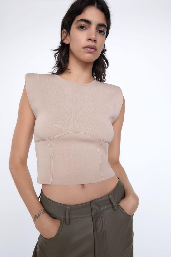 Zara knit top with shoulder pads clearance