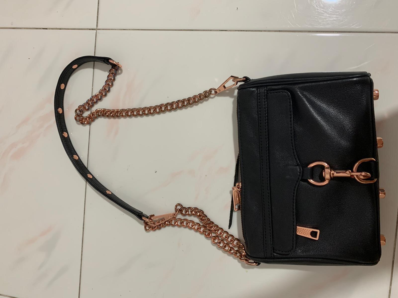 Rebecca minkoff with rose gold hardware sling bag