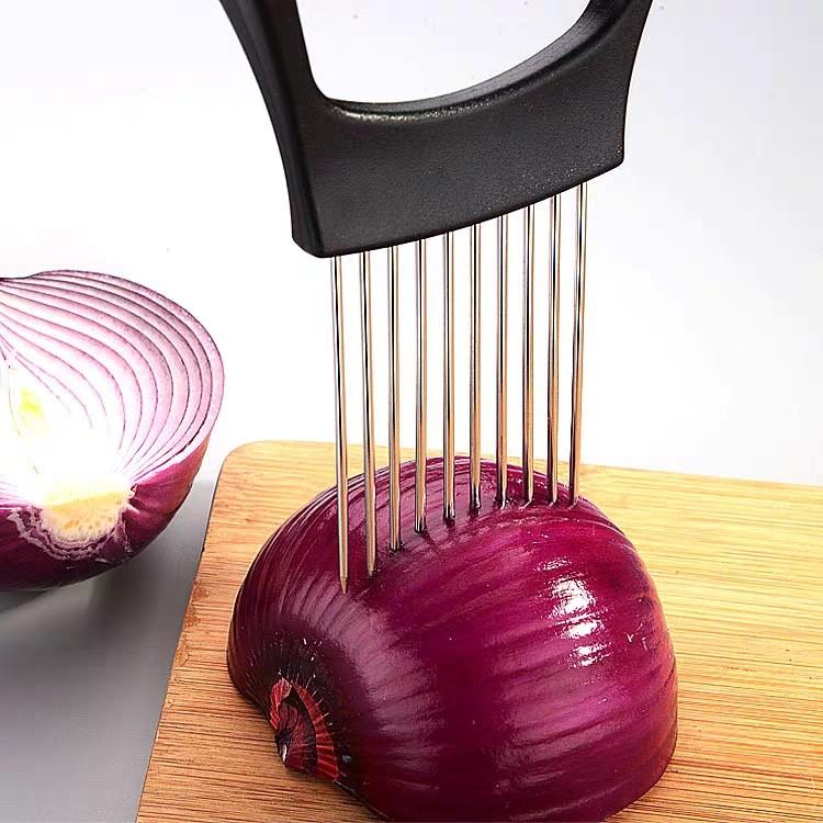 Stainless Steel Onion Holder for Slicing,Onion Cutter for Slicing and  Storage of Onions,Avocados,Eggs and Other Vegetables Black
