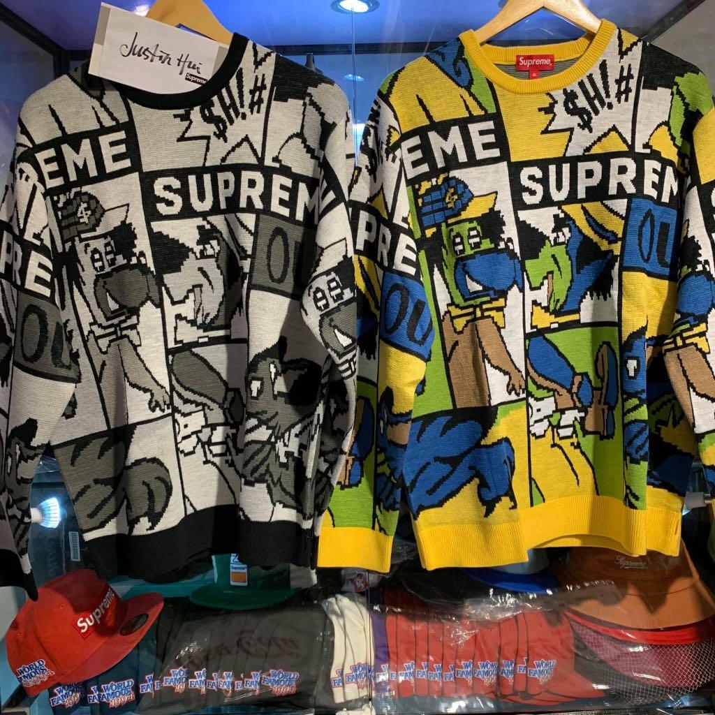 Supreme SS20 Cartoon Sweater Black L Multi XL $1299, 男裝, 外套及