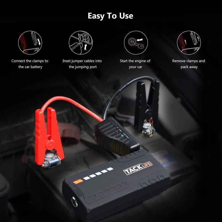 TACKLIFE T6 Car Jump Starter – 600A Peak 16500mAh, 12V Auto Battery Jumper  with Quick-charge, Booster (up to 6.2l gas, 5.0l diesel), Portable Power  Pack for Cars, Truck, SUV, UL Certified –