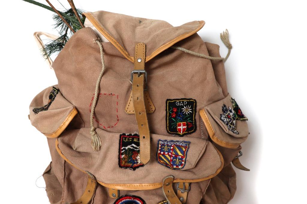 Vintage French LAFUMA backpack Rucksack 1950s hiking backpack Crazy Patch