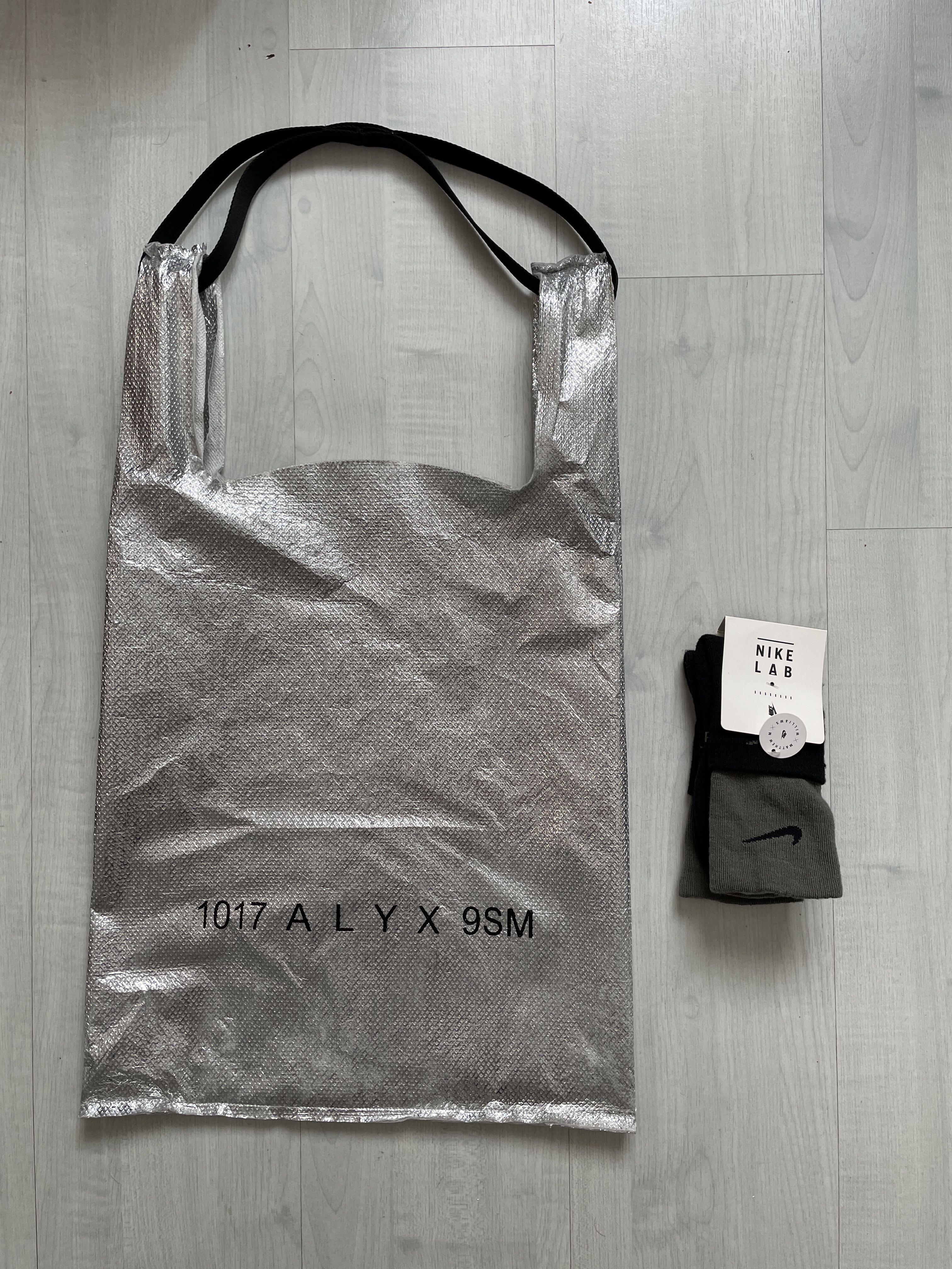 109 ALYX 9SM Alyx Studios foil shopper grocery bag Nike lab socks bundle, Men's Fashion, Bags on