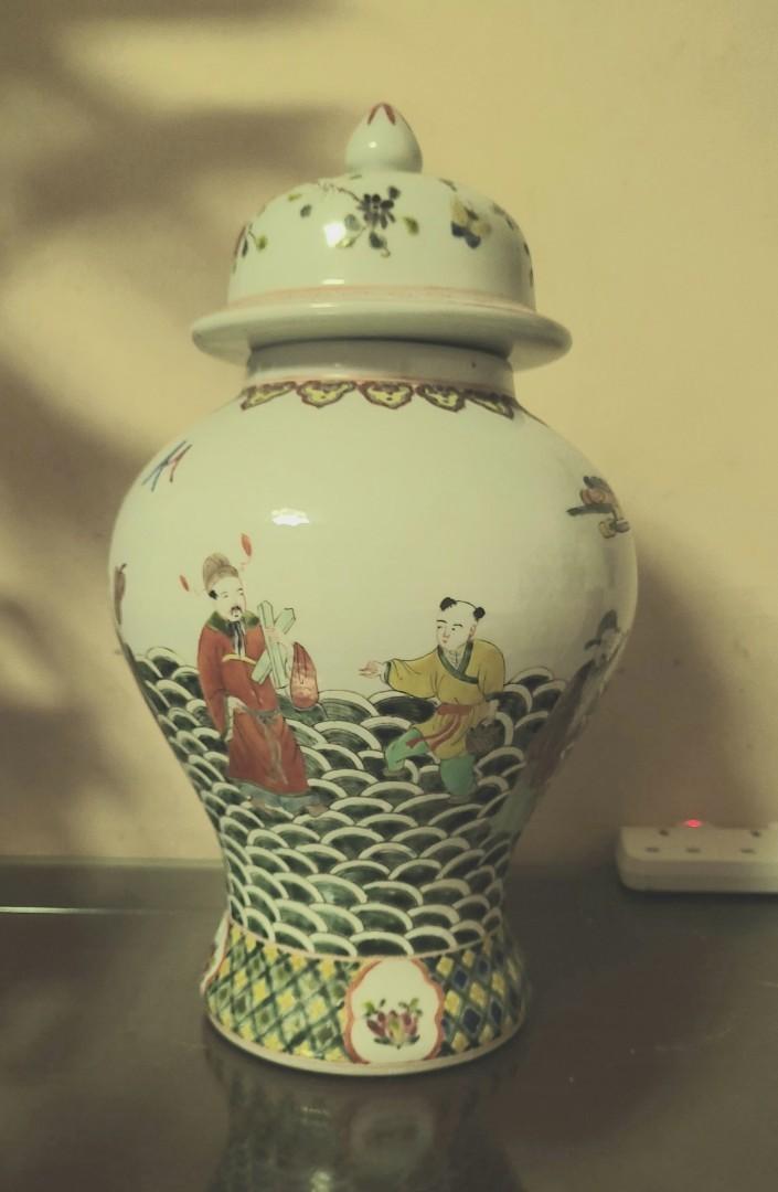 中國美術 景德鎮製 花鳥詩文紋樣花瓶 花器