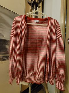 韓國紅白間條外套 made in korea coat64228595633921110